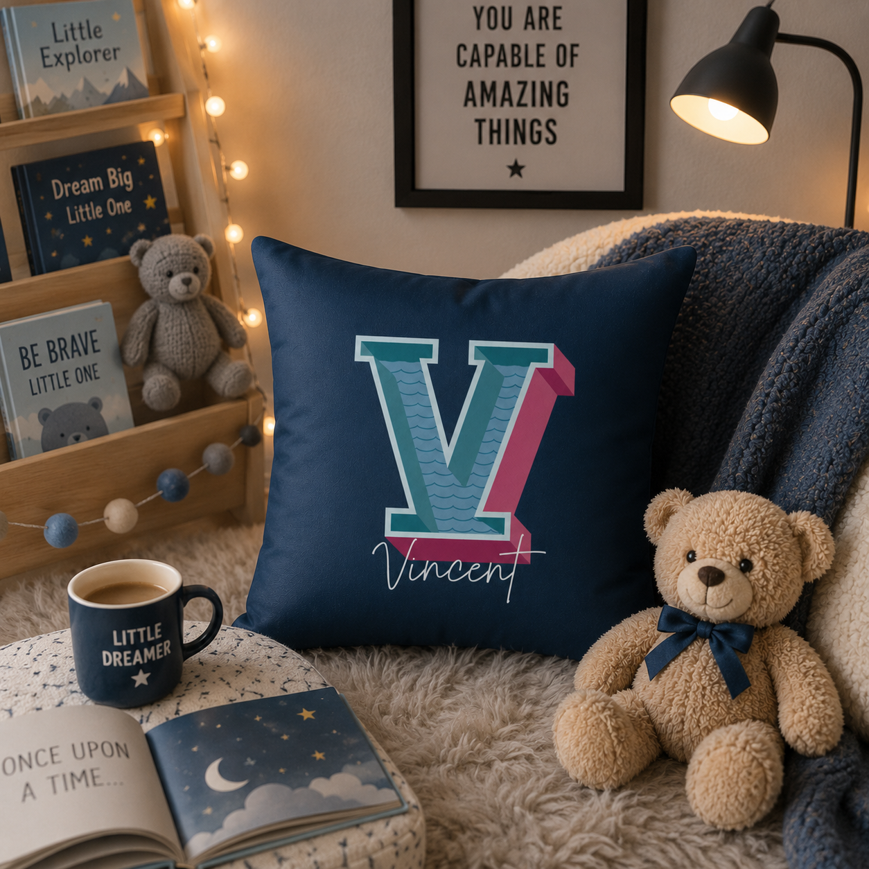 Initial V pillow for him size comparison 16 18 inch
