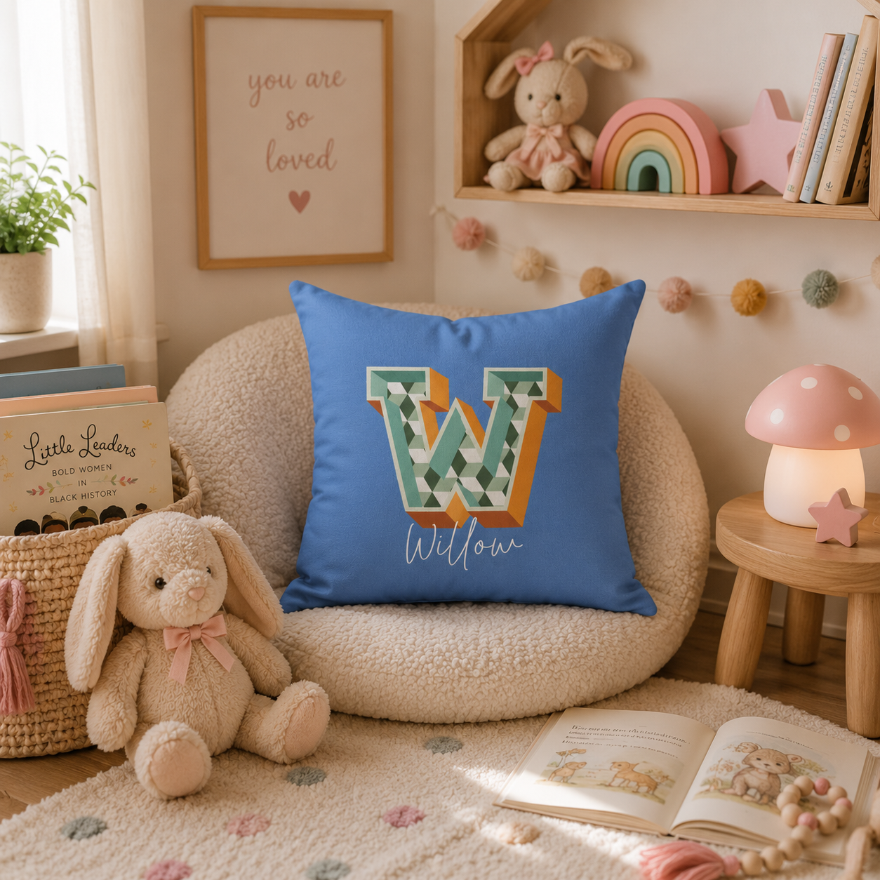Personalized W pillow for her bedroom lifestyle