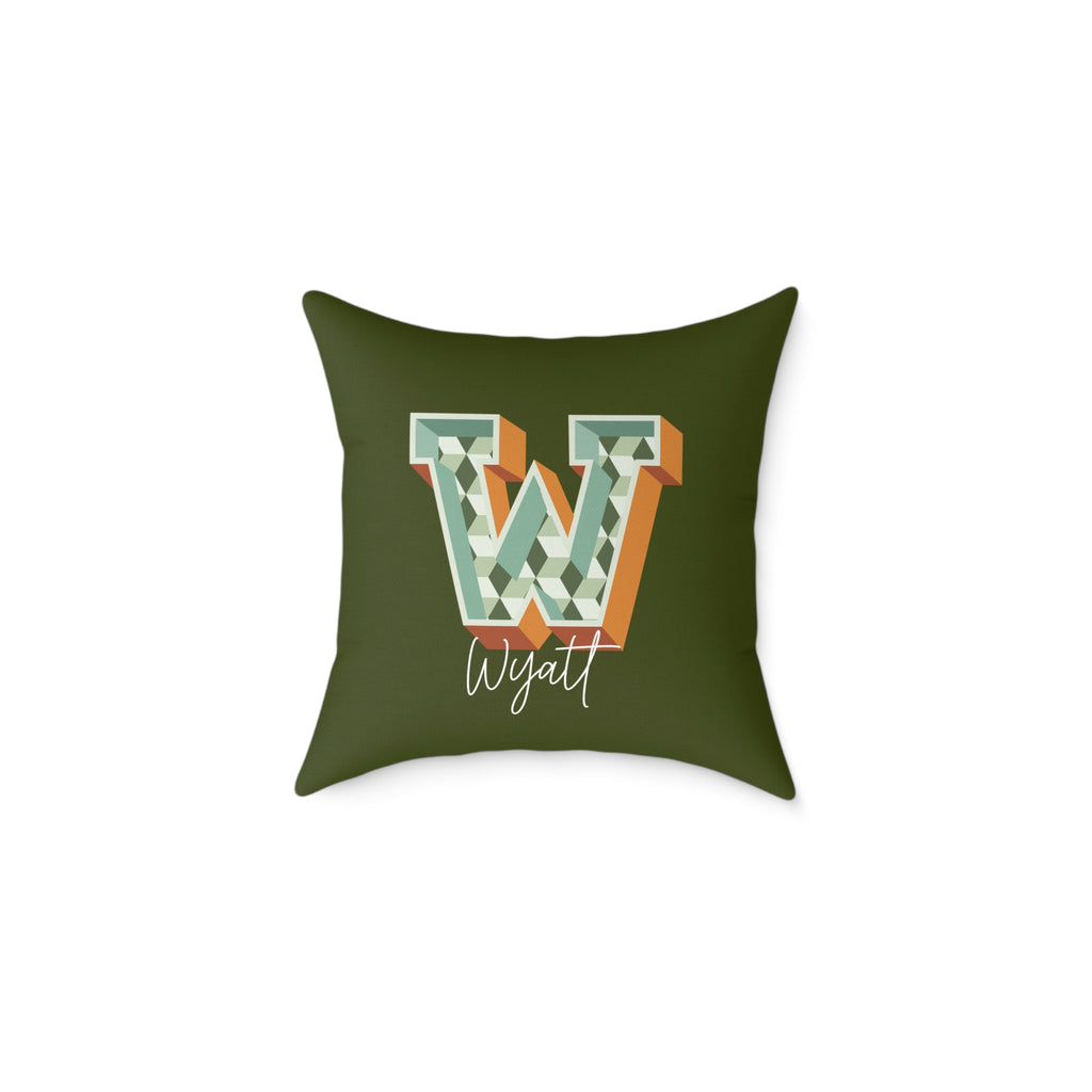 Personalized initial W pillow for him dark canvas