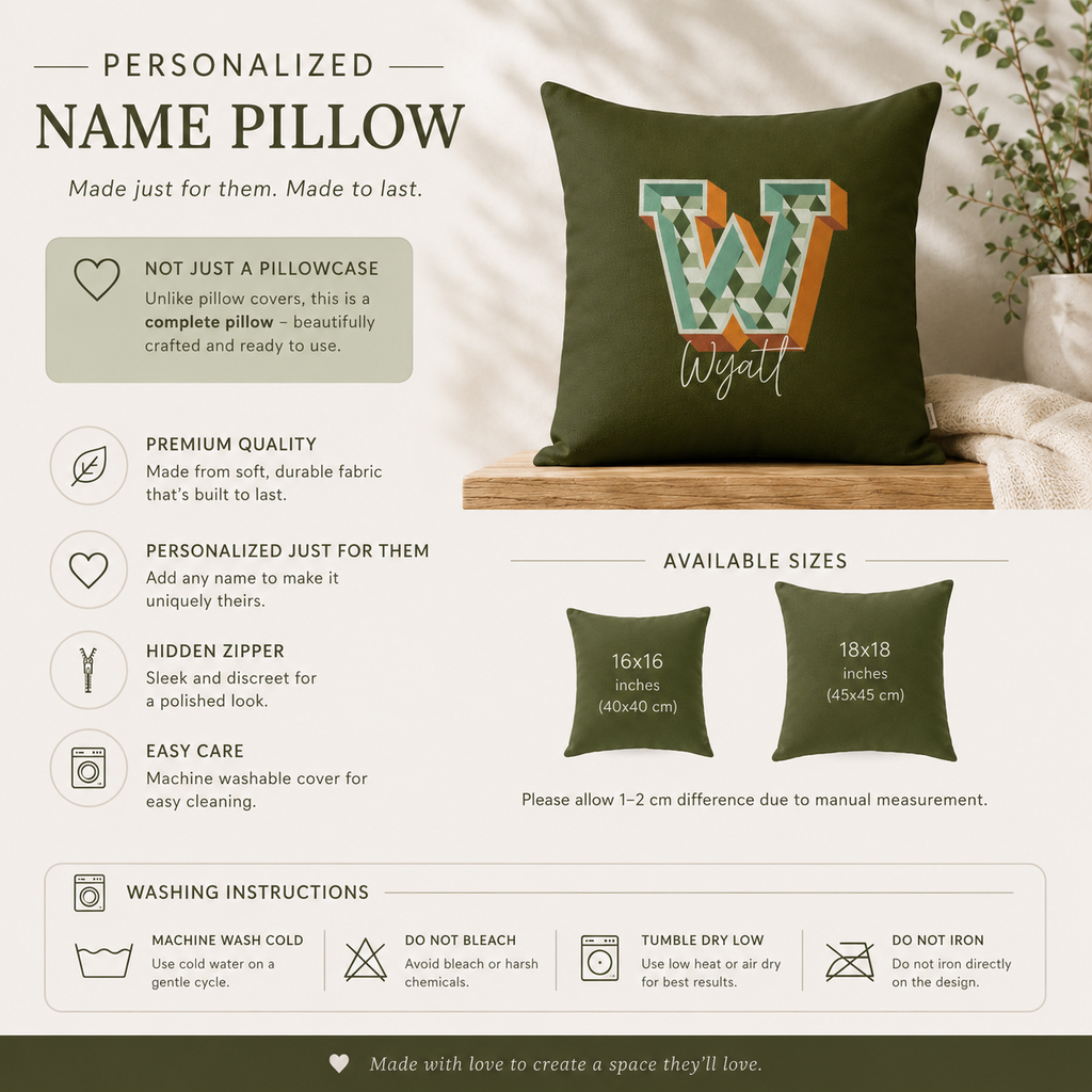 Custom name W pillow for him script detail