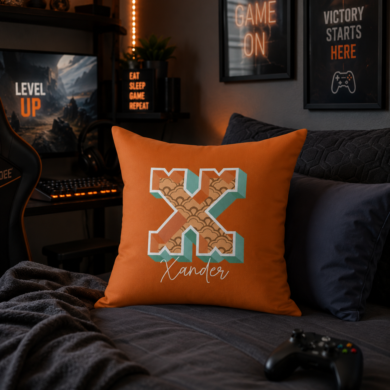 Personalized X pillow for him bedroom lifestyle