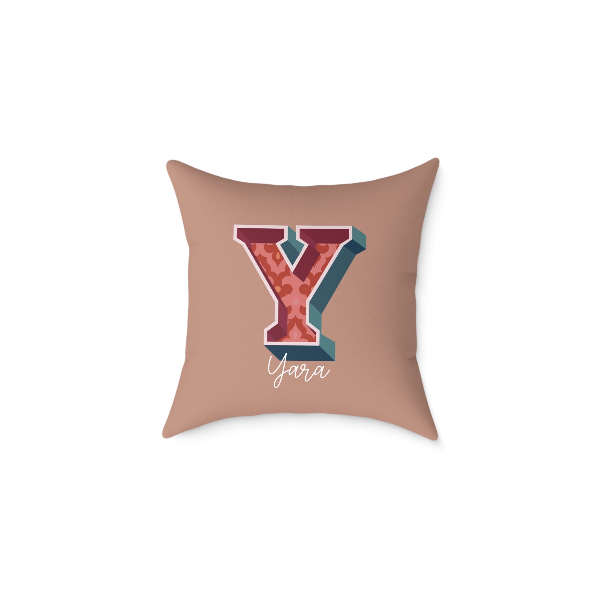 Personalized initial Y pillow for her warm rose canvas