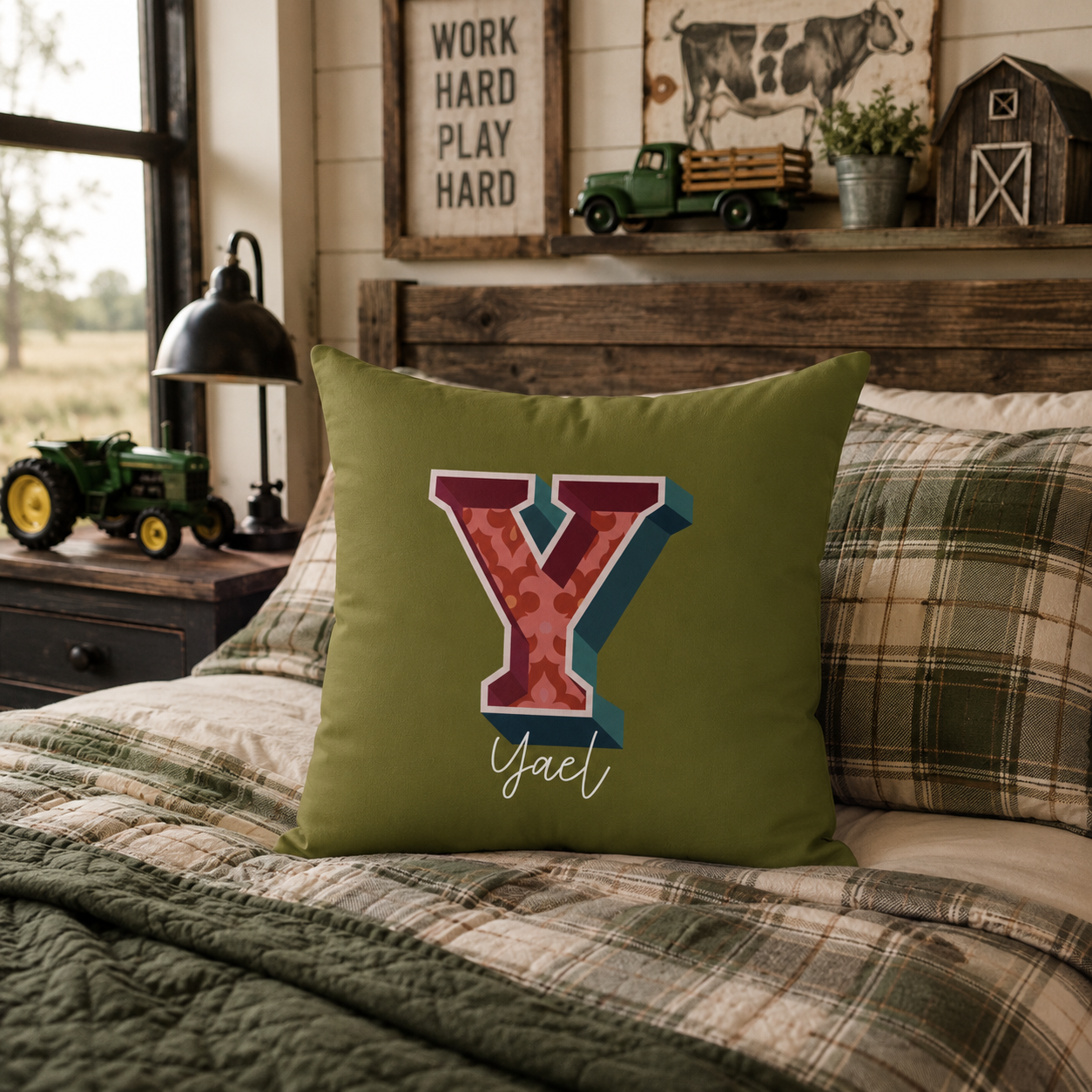 Personalized Y pillow for him bedroom lifestyle