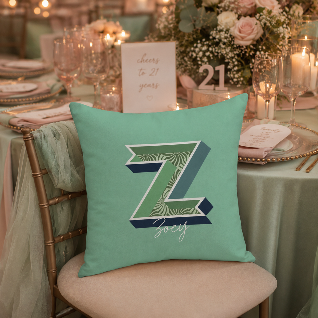 Initial Z pillow for her front view rose background