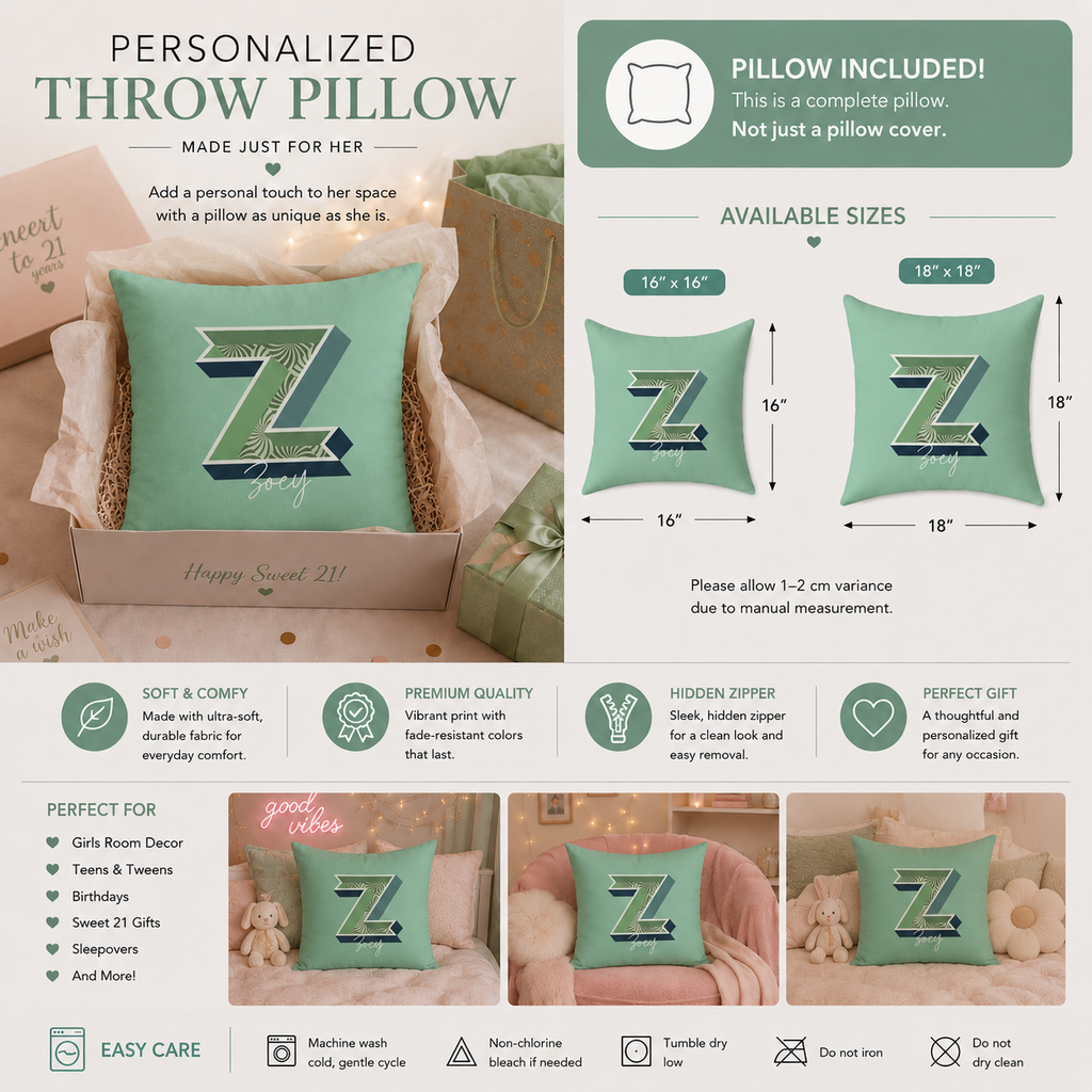 Custom name Z pillow for her script detail