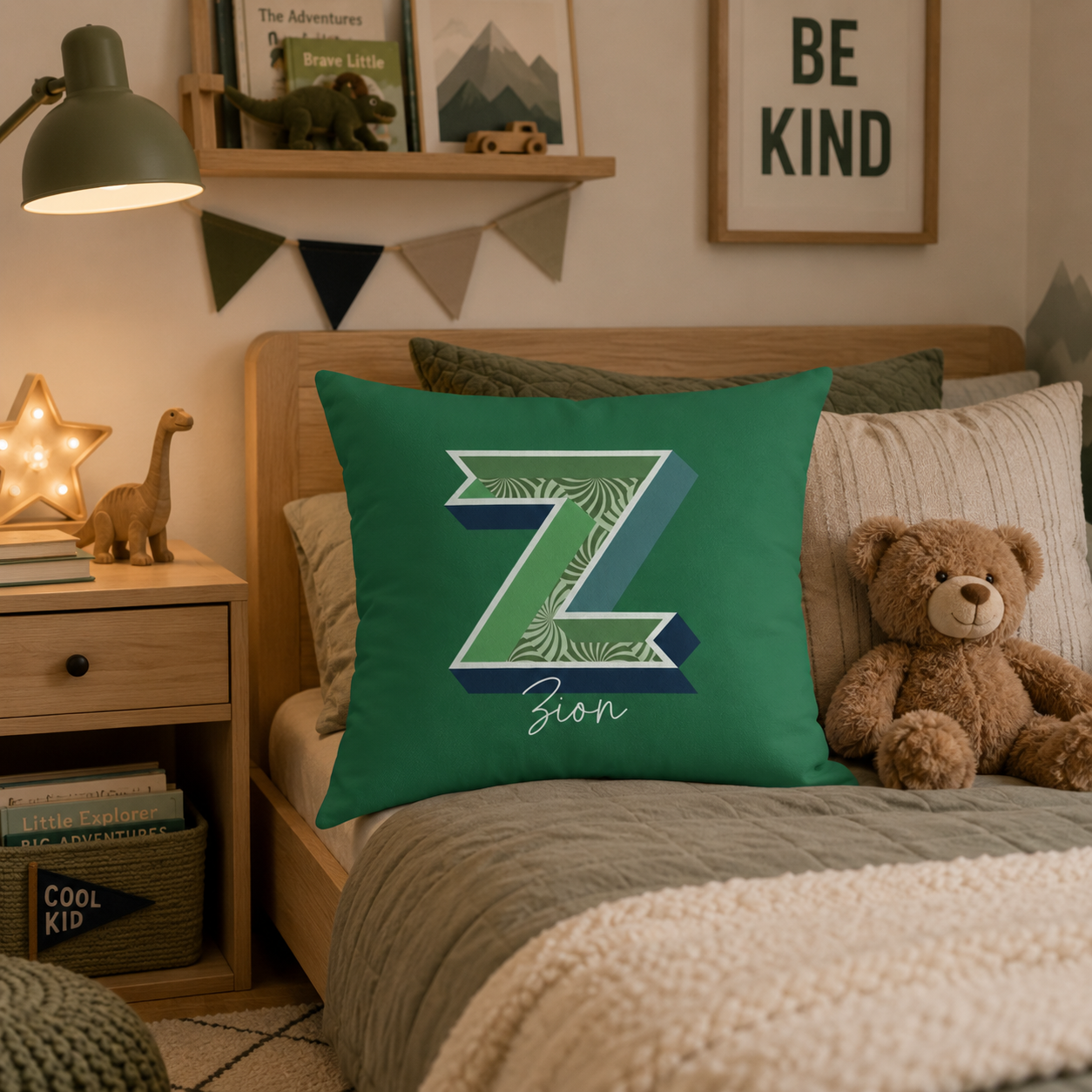 Initial Z pillow for him front view dark background