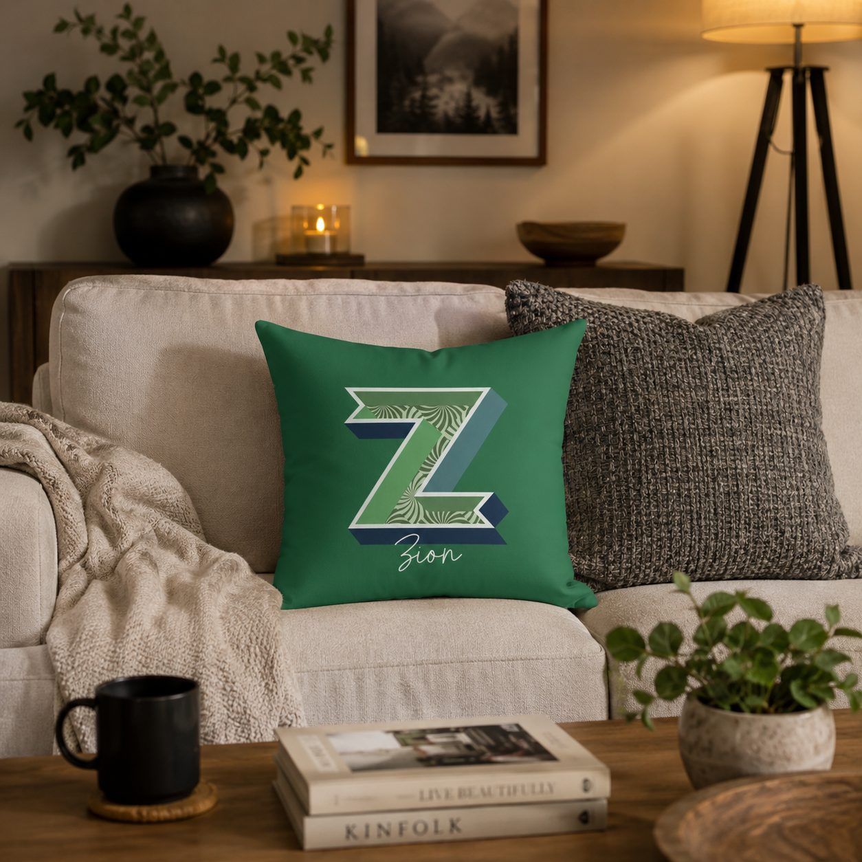 Personalized Z pillow for him bedroom lifestyle