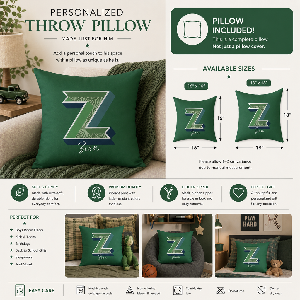 Custom name Z pillow for him script detail