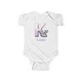 Personalized K baby bodysuit with koala – white cotton onesie with custom name