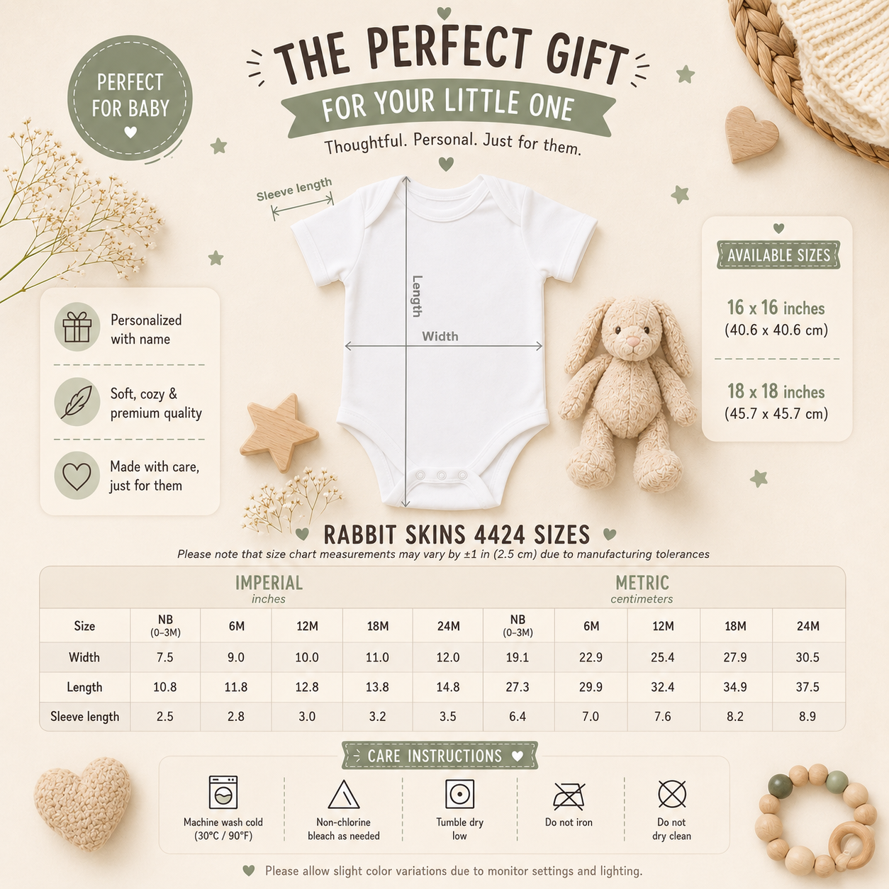 Baby bodysuit K with koala – size guide newborn to 18 months
