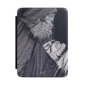 Black marble abstract personalized Kindle case with gold initials, front view
