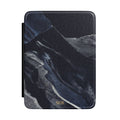Black marble streak personalized Kindle case with gold initials, front view
