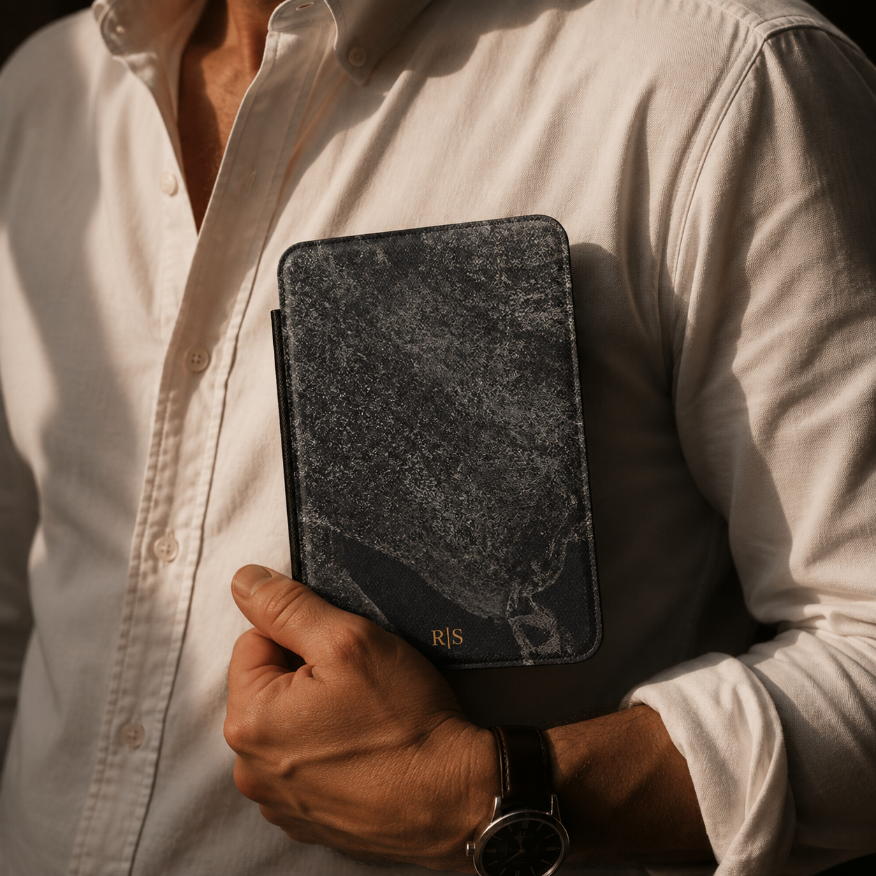 Back cover of the black stone texture personalized Kindle case