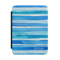Personalized blue watercolor stripes horizontal Kindle case, custom name
