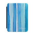 Personalized blue watercolor stripes Kindle case, custom name