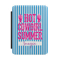 Personalized Kindle case with Hot Cowgirl Summer design in pink text on blue stripes, custom name Imogen