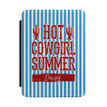 Personalized Kindle case with Hot Cowgirl Summer design on blue and white stripes, custom name Daisy