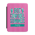 Personalized Kindle case with Hot Cowgirl Summer design on pink and white stripes, custom name Poppy