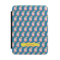 Personalized Kindle case with pink lemonade jar pattern on blue, custom name