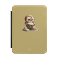 Personalized owl and books Kindle case on tan, custom initials