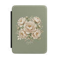 Personalized Kindle case with cream peony bouquet on sage green, custom name Agatha