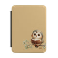 Personalized reading owl Kindle case on tan, custom initials