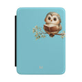 Personalized reading owl Kindle case on teal, custom initials