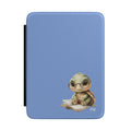 Personalized reading turtle Kindle case on blue, custom initials
