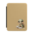 Personalized reading turtle Kindle case on tan, custom initials