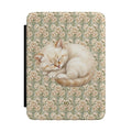 Personalized Kindle case with sleeping cat among roses on sage green, custom initials AD