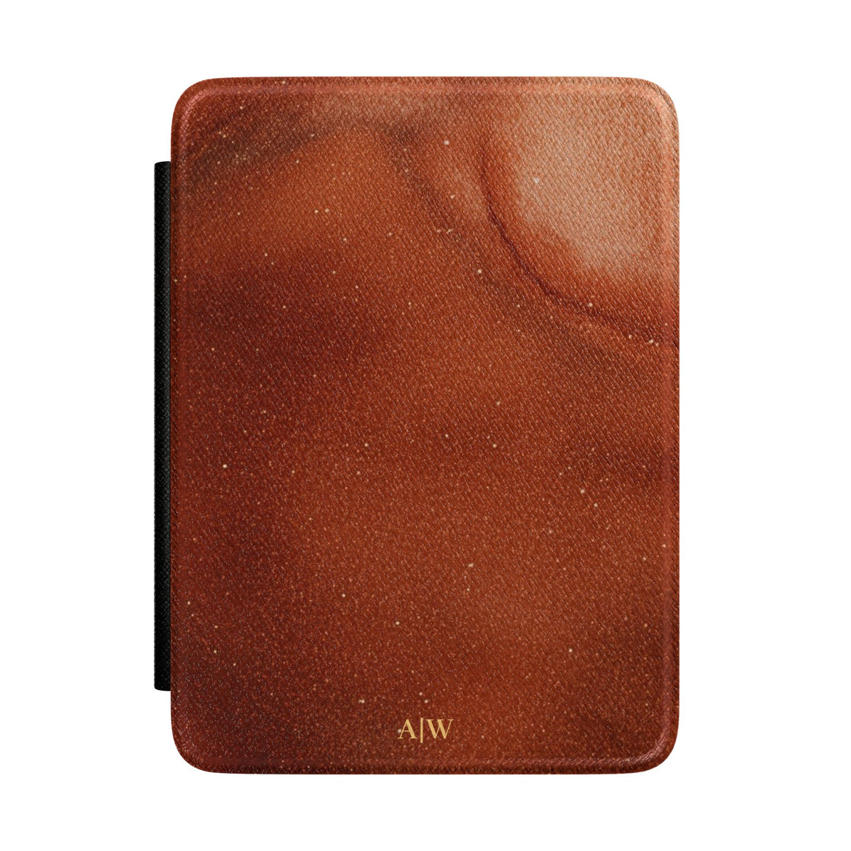 Terracotta marble with gold shimmer personalized Kindle case, front view