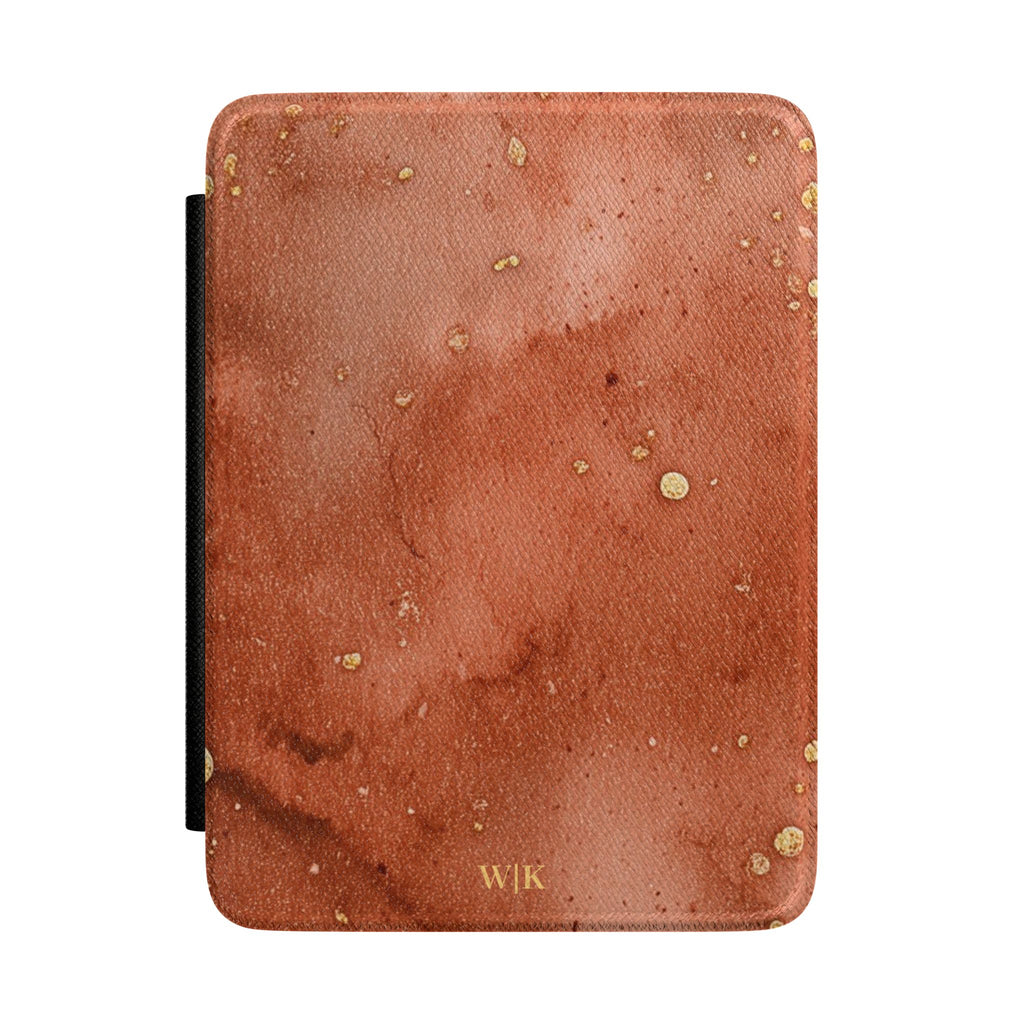 Terracotta marble with gold speckles personalized Kindle case, front view