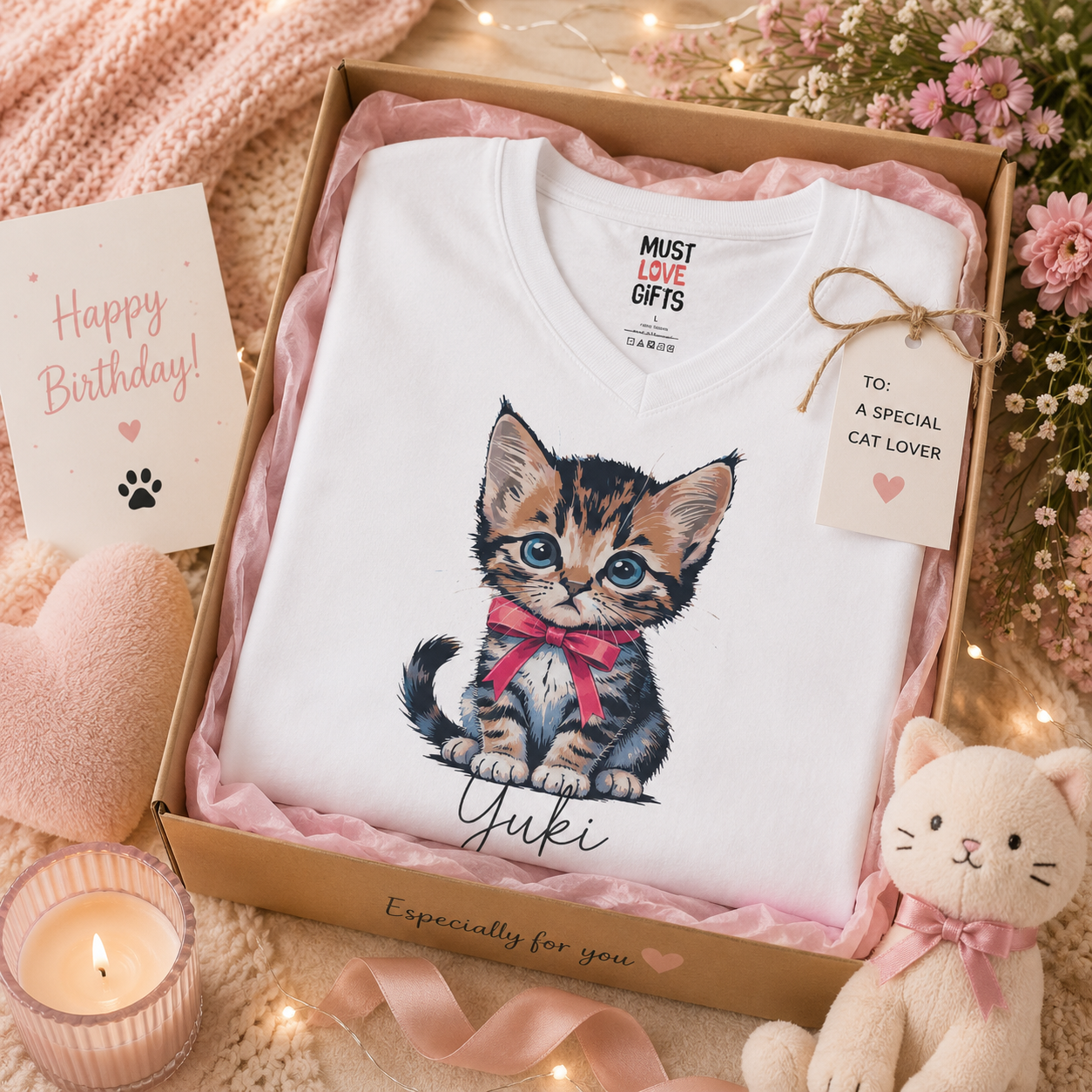 Custom cat name tee lifestyle - cat lover gift shirt worn casually