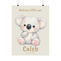 Personalized koala nursery poster with custom baby name and birth date