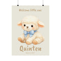 Personalized fluffy lamb with blue bow nursery poster, custom baby name and birth date