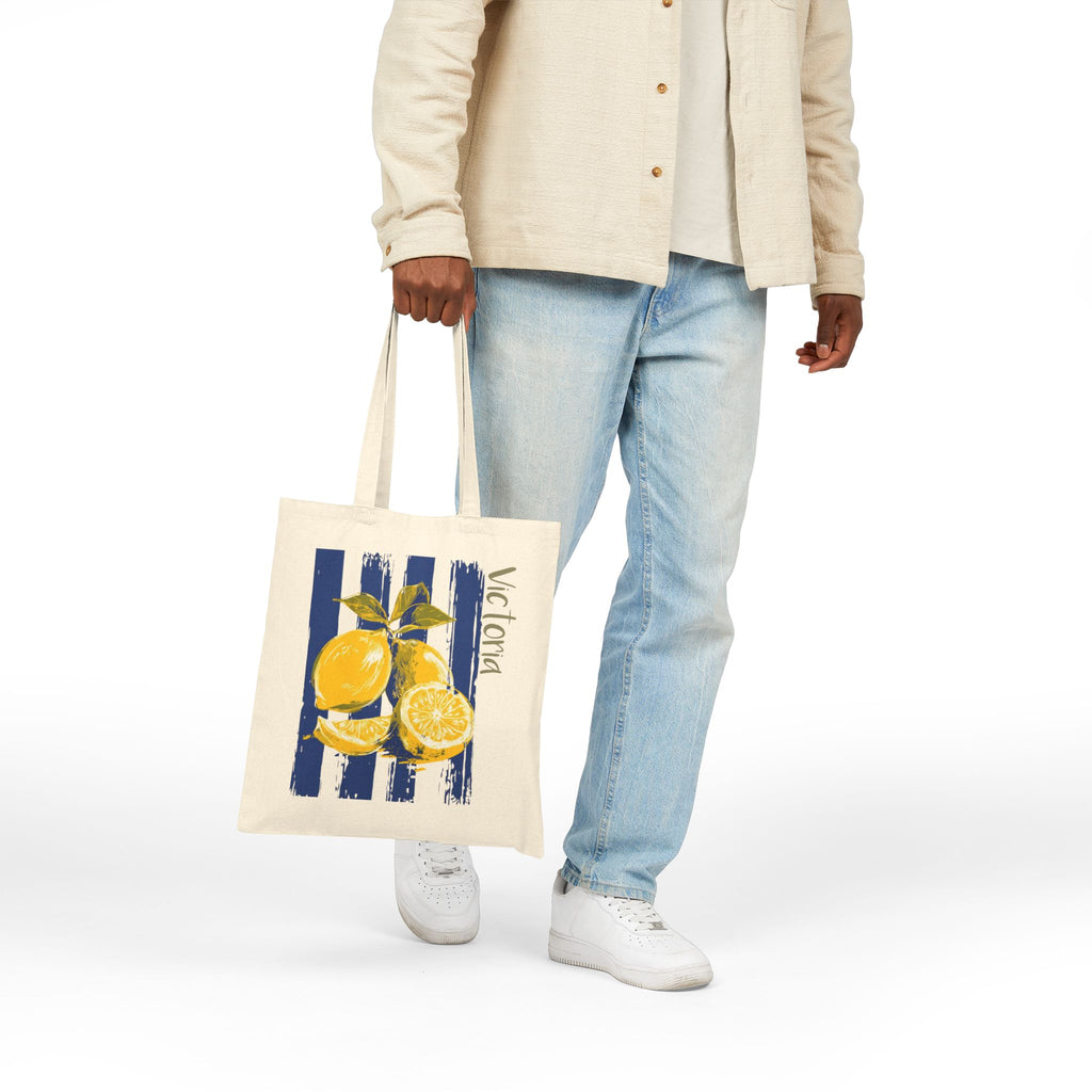 Personalized lemon branch canvas tote bag size and dimensions reference