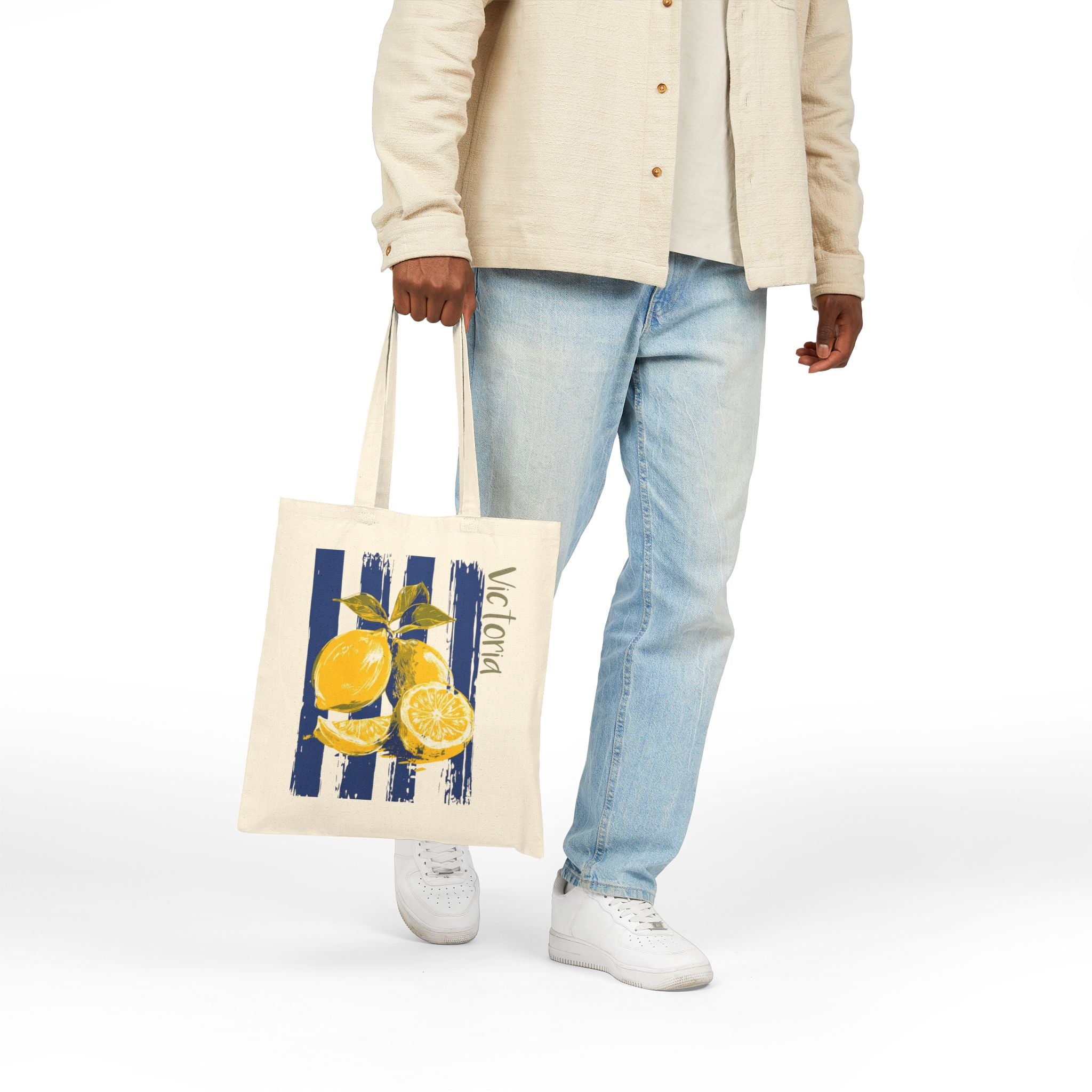 Personalized lemon branch canvas tote bag size and dimensions reference