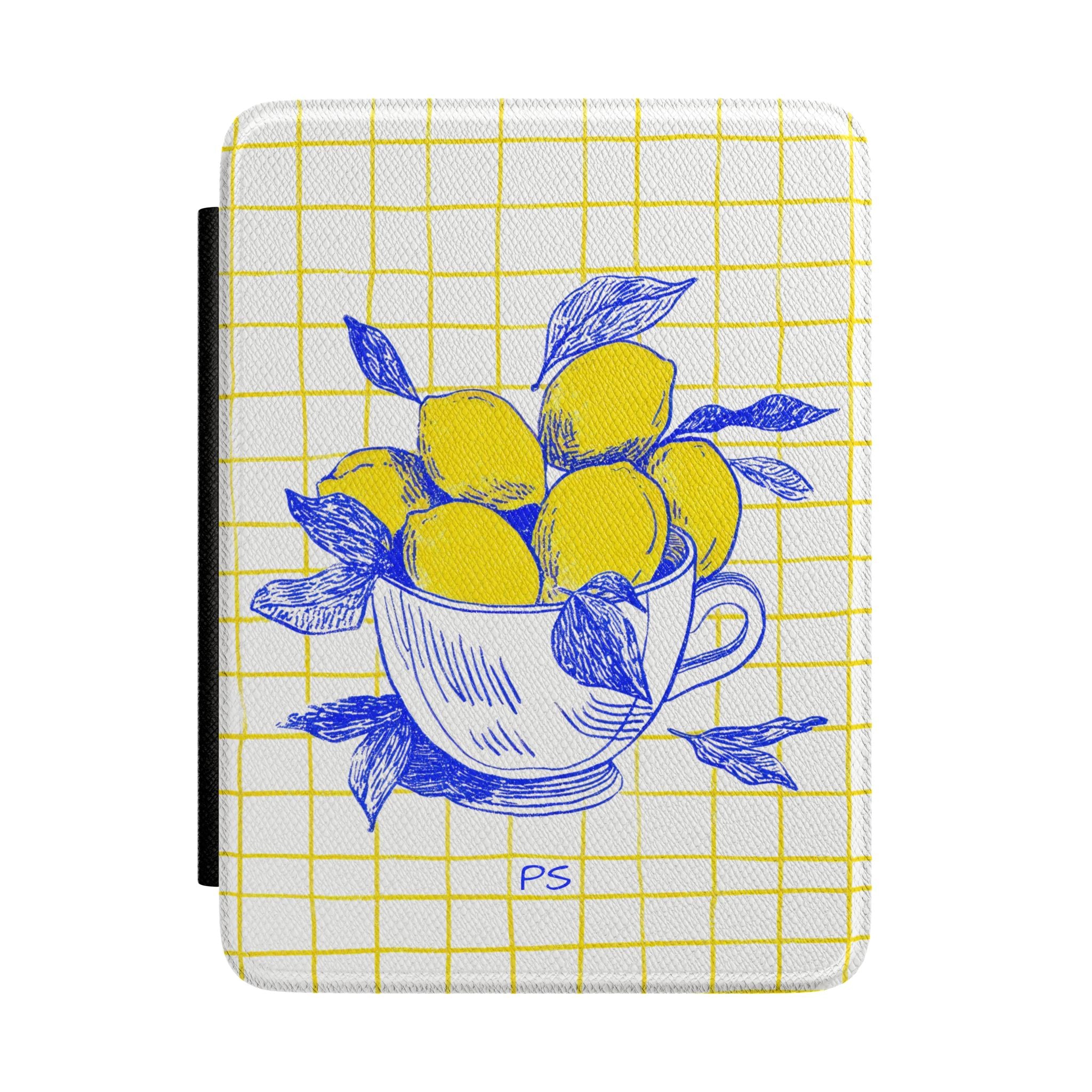 Personalized lemon kindle case with citrus line art design, main product shot