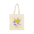 Personalized lemon sketch teacup canvas tote bag with custom name, yellow grid design
