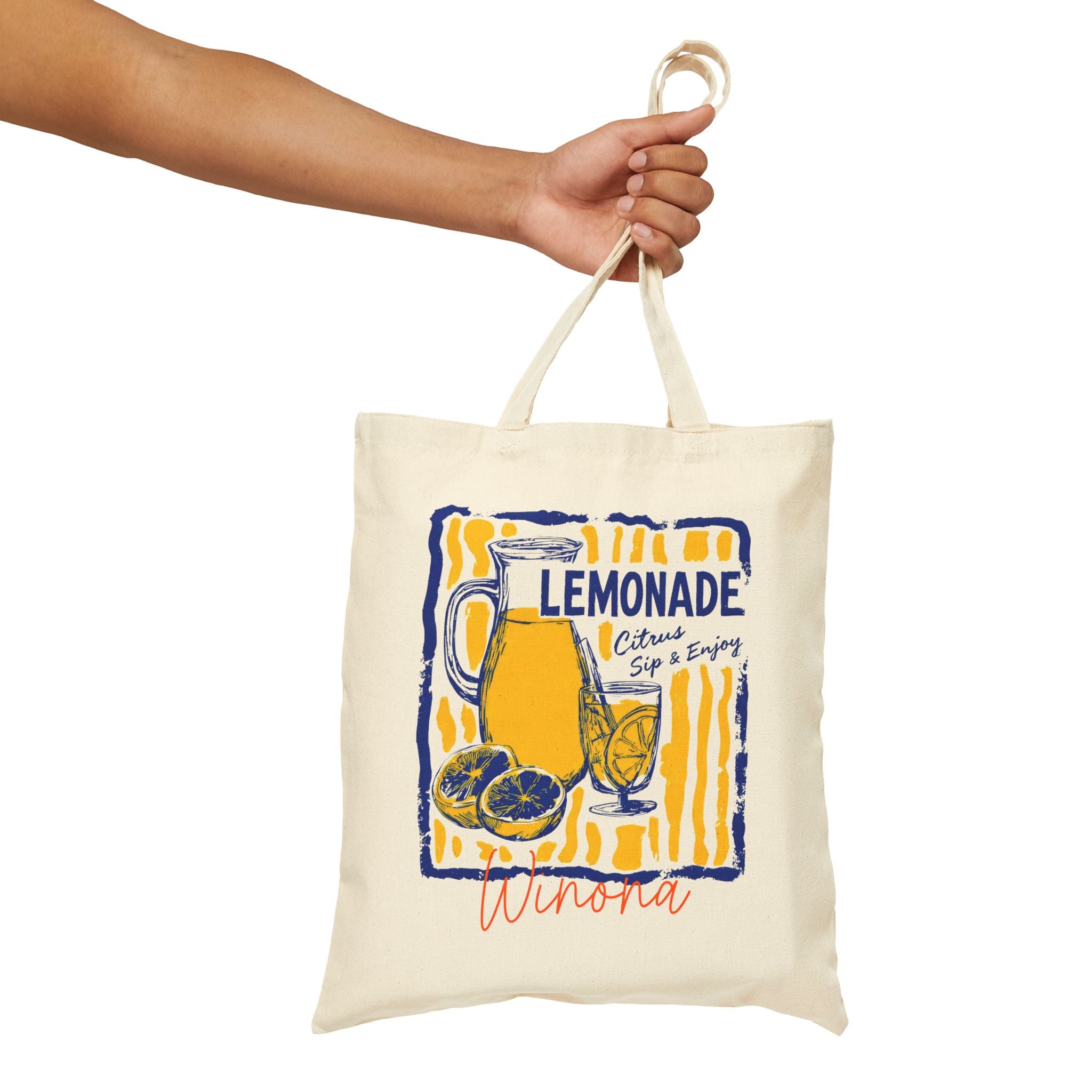 Personalized lemonade canvas tote bag size and dimensions reference