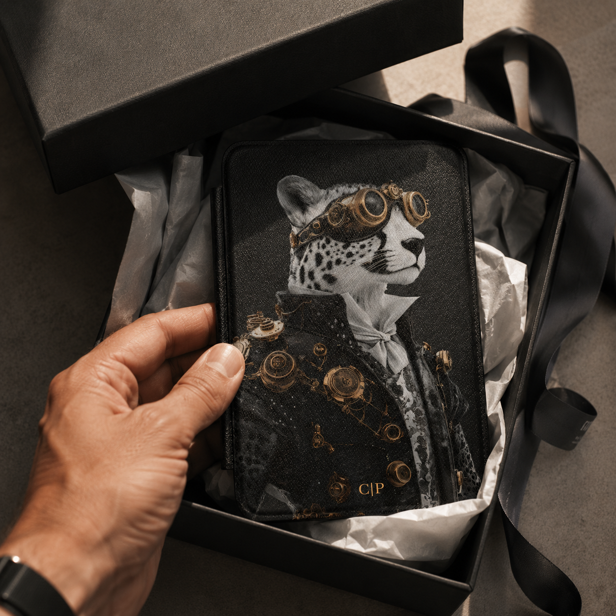 Personalized Leopard Kindle case shown as a personalized gift