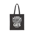 Personalized cat lover canvas tote bag with custom name, less people more cats silhouette design