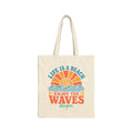Personalized beach canvas tote bag with custom name, life is a beach enjoy the waves design