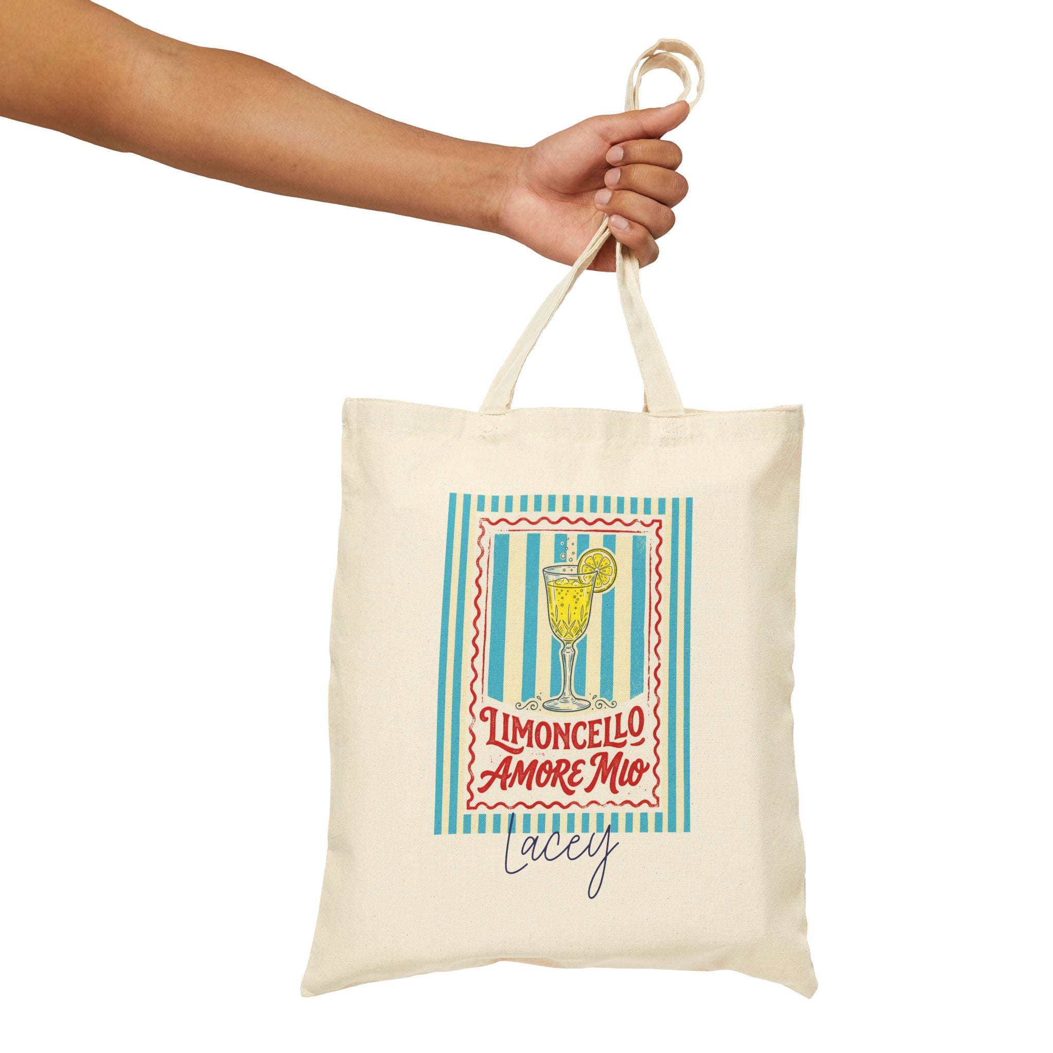 Personalized limoncello canvas tote bag size and dimensions reference