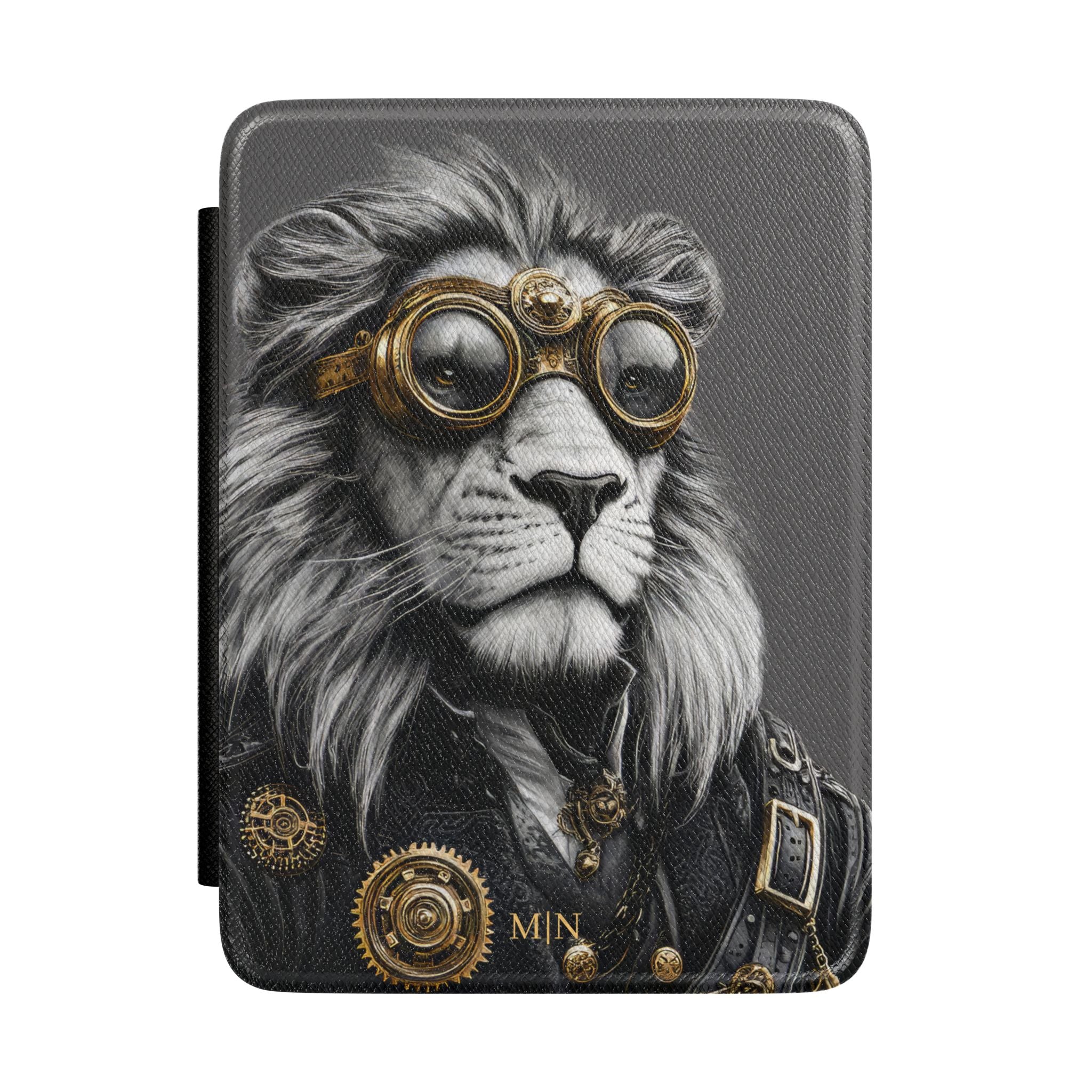 Personalized Lion Kindle case front cover design with custom initials