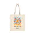 Personalized sunshine canvas tote bag with custom name, live in the sunshine design