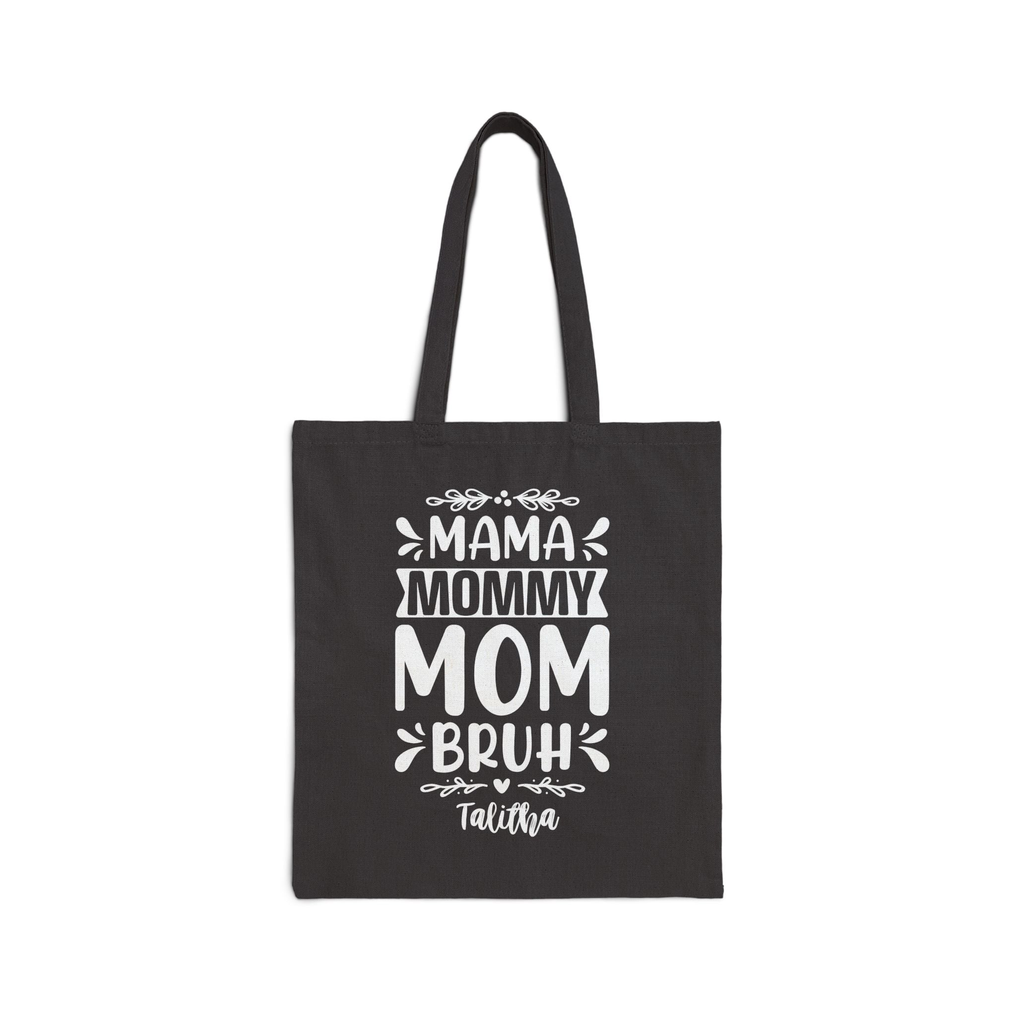 Personalized mom canvas tote bag with custom name, mama mommy mom bruh design