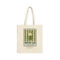 Personalized matcha club canvas tote bag with custom name, olive green stripe design