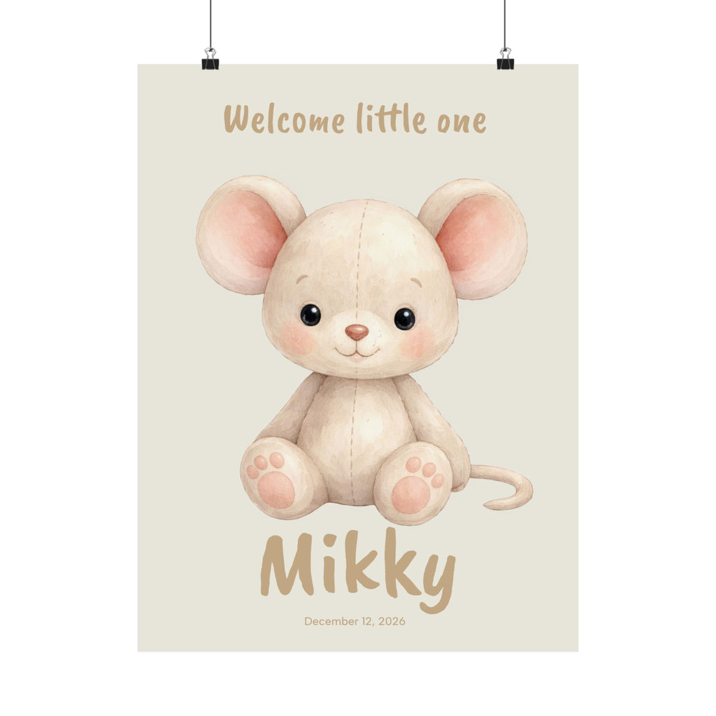 Personalized mouse nursery poster with custom baby name and birth date