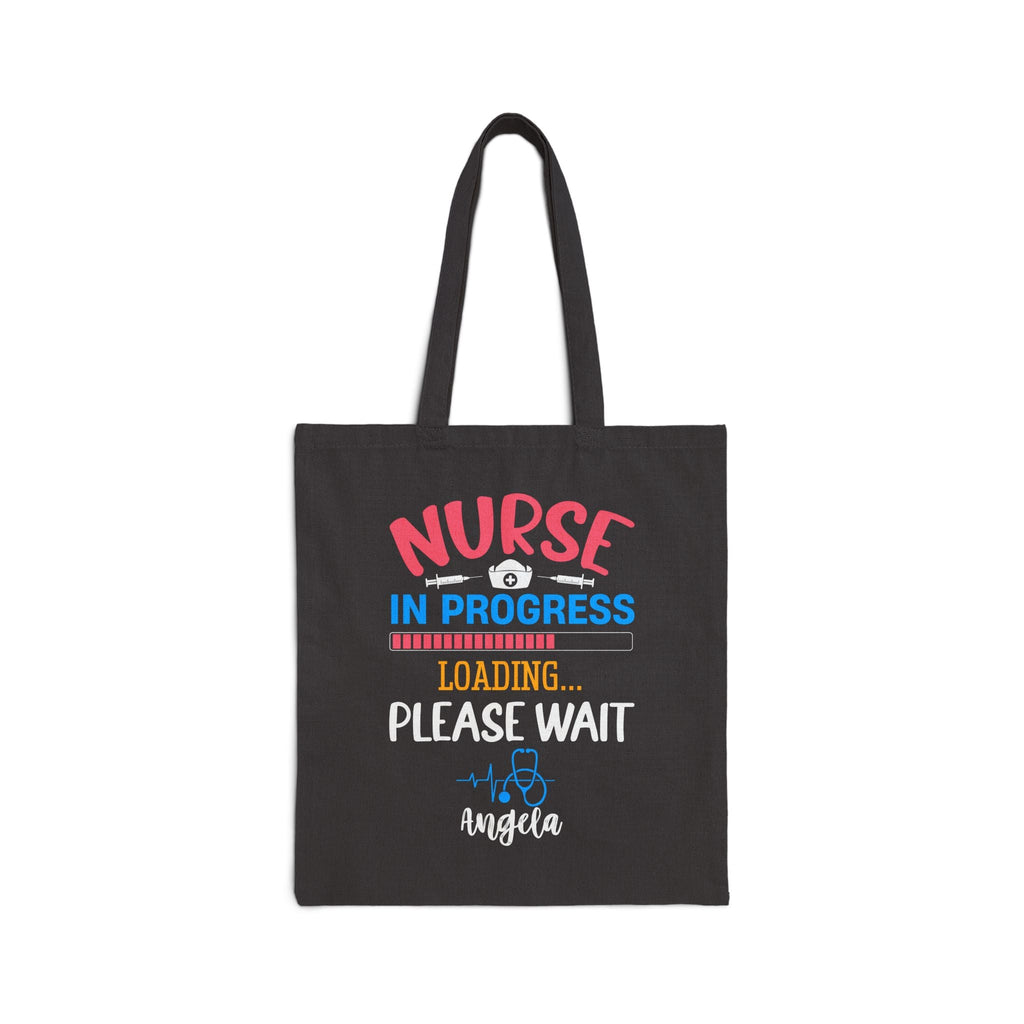 Personalized nursing student canvas tote bag with custom name, nurse in progress loading design